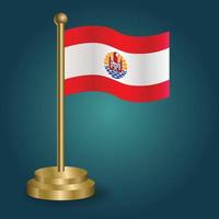 bandeira nacional da polinésia francesa no poste dourado sobre fundo escuro de gradação isolado. bandeira de mesa, ilustração vetorial vetor
