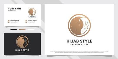 design de logotipo hijab para mulheres muçulmanas com conceito criativo e modelo de cartão de visita vetor