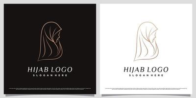 design de logotipo de mulheres muslimah usando hijab com conceito de arte de linha e elemento criativo vetor