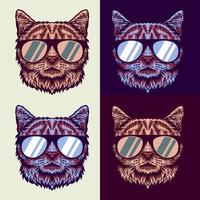 estilo de desenho de mão com gatos usam óculos usam cores vetor