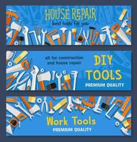 conjunto de banners de vetor de ferramentas de trabalho de reparo de casa