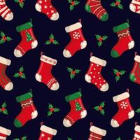 bonito padrão sem costura com meias vermelhas de papai noel em estilo simples para o feriado de natal e ano novo. ilustração vetorial. elemento de design para têxteis, tecidos, papel de parede ou etc. vetor