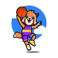 feliz panda vermelho bonito jogando basquete vetor