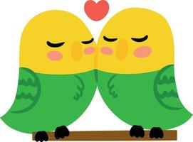 conceito de casal fofo de periquitos. ilustração vetorial. beijando papagaios. apartamento. imagem isolada no fundo branco. elemento de design vetor