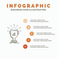 prêmio. troféu. ganhar. prêmio. primeiro modelo de infográficos para site e apresentação. ícone de linha cinza com ilustração vetorial de estilo infográfico laranja vetor