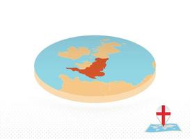 mapa da inglaterra projetado em estilo isométrico, mapa de círculo laranja. vetor