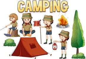 conjunto de personagem de desenho animado para crianças de acampamento vetor