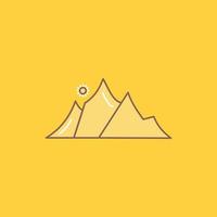 colina. paisagem. natureza. montanha. ícone cheio de linha plana de sol. botão de logotipo bonito sobre fundo amarelo para ui e ux. site ou aplicativo móvel vetor