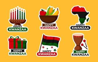 coleção de adesivos kwanzaa feliz vetor