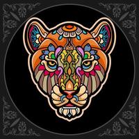 artes coloridas da mandala da cabeça do leão isoladas no fundo preto vetor