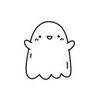 fantasma bonito e engraçado isolado no fundo branco. ilustração vetorial desenhada à mão em estilo doodle. personagem kawaii. perfeito para cartões, decorações, logotipo e designs de halloween. vetor