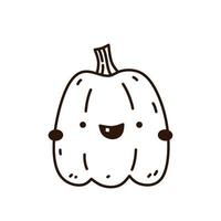 abóbora bonita e engraçada isolada no fundo branco. ilustração vetorial desenhada à mão em estilo doodle. personagem kawaii. perfeito para cartões, decorações, logotipo e designs de halloween. vetor