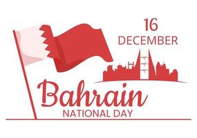 dia nacional do bahrein ou modelo de independência ilustração plana de desenho animado desenhado à mão com bandeira ondulada em 16 de dezembro design de feriado patriótico vetor