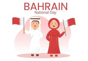 dia nacional do bahrein ou modelo de independência ilustração plana de desenho animado desenhado à mão com bandeira ondulada em 16 de dezembro design de feriado patriótico vetor