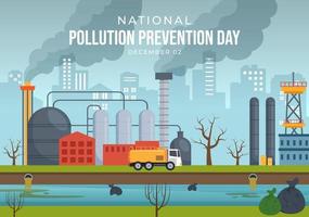 dia nacional de prevenção da poluição para campanha de conscientização sobre problemas de fábrica, floresta ou veículo em modelo de ilustração plana de desenho animado desenhado à mão vetor