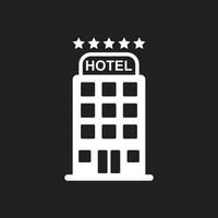 ícone sólido abstrato eps10 vector hotel branco isolado no fundo preto. hotel cinco estrelas cheio de símbolos em um estilo moderno simples e moderno para o design do seu site, logotipo e aplicativo móvel