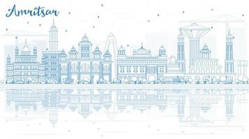 delinear o horizonte de amritsar com edifícios azuis e reflexões. vetor