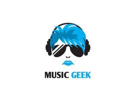 logotipo de personagem de cabeça de geek de música vetor