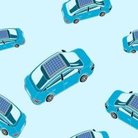 padrão sem emenda de ilustração vetorial editável de carros elétricos de vista traseira lateral oblíqua superior com painel solar para fundo de veículo ecológico futurista e vida verde ou campanha de energia renovável vetor