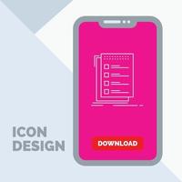 Verifica. lista de controle. Lista. tarefa. fazer ícone de linha no celular para página de download vetor