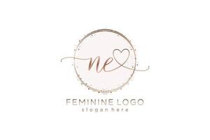 logotipo de caligrafia inicial ne com logotipo de vetor de modelo de círculo de casamento inicial, moda, floral e botânico com modelo criativo.