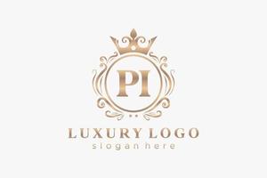 modelo de logotipo de luxo real de letra pi inicial em arte vetorial para restaurante, realeza, boutique, café, hotel, heráldica, joias, moda e outras ilustrações vetoriais. vetor