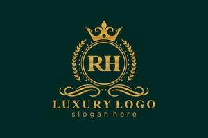 modelo de logotipo de luxo real inicial da letra rh em arte vetorial para restaurante, realeza, boutique, café, hotel, heráldica, joias, moda e outras ilustrações vetoriais. vetor