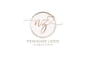 logotipo inicial de caligrafia nz com logotipo de vetor de modelo de círculo de casamento inicial, moda, floral e botânico com modelo criativo.