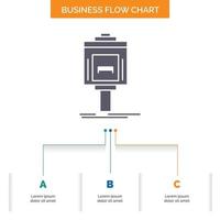 manobrista. estacionamento. serviço. hotel. projeto de fluxograma de negócios vale com 3 etapas. ícone de glifo para lugar de modelo de plano de fundo de apresentação para texto. vetor