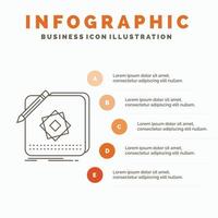 Projeto. aplicativo. logotipo. inscrição. modelo de infográficos de design para site e apresentação. ícone de linha cinza com ilustração vetorial de estilo infográfico laranja vetor