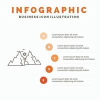 montanha. paisagem. colina. natureza. modelo de infográficos de sol para site e apresentação. ícone de linha cinza com ilustração vetorial de estilo infográfico laranja vetor