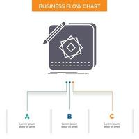 design, aplicativo, logotipo, aplicativo, design design de fluxograma de negócios com 3 etapas. ícone de glifo para lugar de modelo de plano de fundo de apresentação para texto. vetor