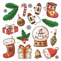 conjunto de elementos de natal. itens de férias de vetor colorido. ilustração de natal. clipart de decoração de ano novo. design para impressões e cartões.