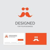 modelo de logotipo de negócios para bigode. hipster. moveleiro. macho. homens. cartões de visita laranja com modelo de logotipo da marca. vetor