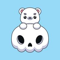 crânio bonito urso polar halloween cartoon mascote doodle arte mão desenhada conceito vetor ilustração de ícone kawaii