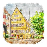 bietigheim altstadt alemanha esboço em aquarela ilustração desenhada à mão vetor