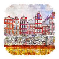 amsterdã holanda aquarela esboço ilustração desenhada à mão vetor