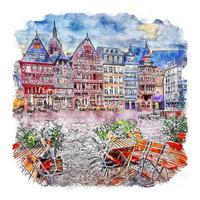 frankfurt alemanha esboço em aquarela ilustração desenhada à mão vetor