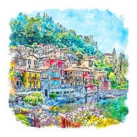 varenna itália esboço em aquarela ilustração desenhada à mão vetor