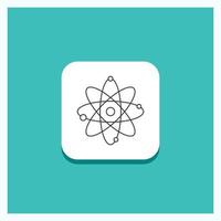 botão redondo para átomo. nuclear. molécula. química. fundo turquesa de ícone de linha de ciência vetor