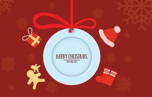 círculo hang tag com mensagem de feliz natal e feliz ano novo. fundo com presente decorado, ilustração vetorial de inverno vetor