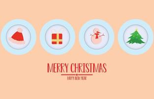 cartão crcle hang tag com mensagem de feliz natal e feliz ano novo. fundo com moldura em branco decorada, ilustração vetorial de inverno