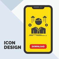 o negócio. cara. avatar. empregado. ícone de glifo de vendedor no celular para página de download. fundo amarelo vetor