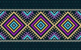 padrão étnico geométrico de pixel, fundo de tricô de bordado vetorial, estilo étnico de ilustração de pixel vetor