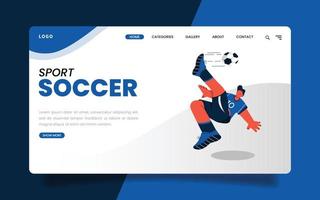 landing page - ilustração de um salto mortal de jogador de futebol chutando uma bola. uma técnica de jogar futebol. vetor