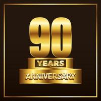 Troféu de logotipo de aniversário de 90 anos. design de emblema de celebração de aniversário de ouro para livreto, panfleto, revista, folheto, cartaz, web, convite ou cartão de felicitações. ilustração vetorial vetor