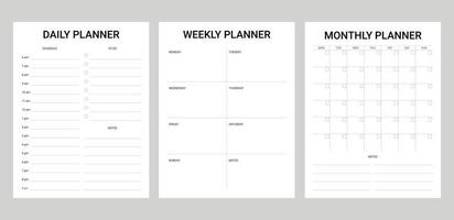 planejador de conjunto simples para impressão diária, semanal e mensal vetor