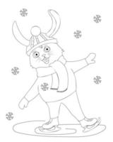 página para colorir de um coelho fofo de desenho animado patinando vetor