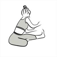 a garota está fazendo ioga. exercício de costas. treino. alongamento. ilustração de contorno preto e branco. mulher esportiva. treinador. instrutor. ginástica. contorno vetor