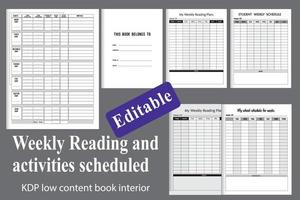 leitura semanal e atividades programadas. o planejador de programação de leitura semanal é adequado para todos os níveis. você pode usá-lo para definir metas, datas importantes ou prazos. vetor